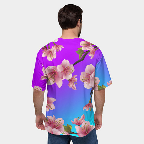 Мужская футболка оверсайз САКУРА ВИШНЯ / 3D-принт – фото 4