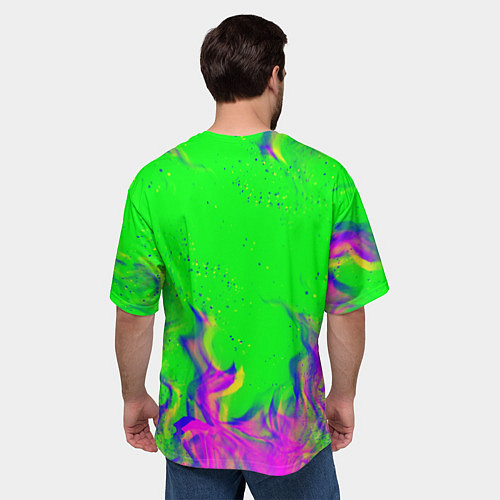 Мужская футболка оверсайз ОГОНЬ ГЛИТЧ / 3D-принт – фото 4