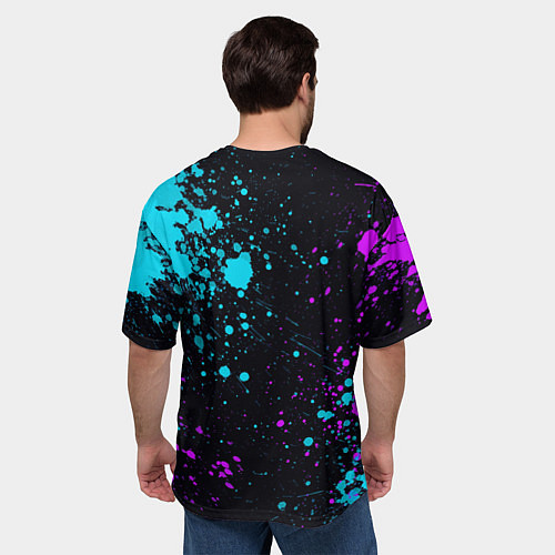 Мужская футболка оверсайз БРЫЗГИ КРАСКИ NEON / 3D-принт – фото 4