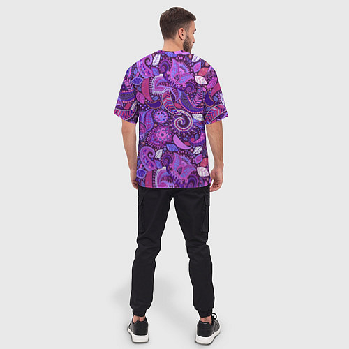 Мужская футболка оверсайз Фиолетовый этнический дудлинг / 3D-принт – фото 4