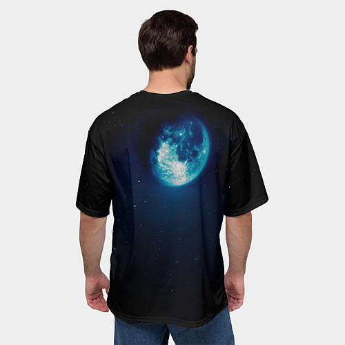 Мужская футболка оверсайз Кот силуэт луна ночь звезды / 3D-принт – фото 4