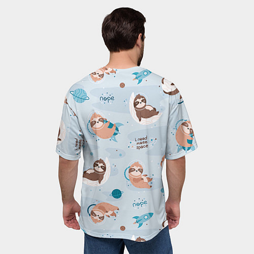 Мужская футболка оверсайз Паттерн ленивец космос полет / 3D-принт – фото 4