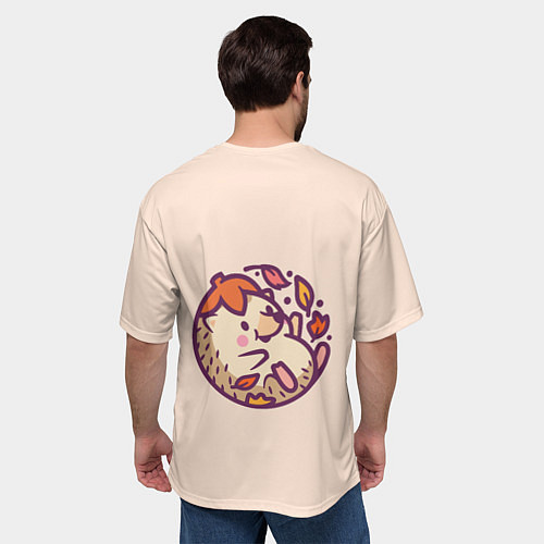 Мужская футболка оверсайз Ёжик листья милый рисунок / 3D-принт – фото 4