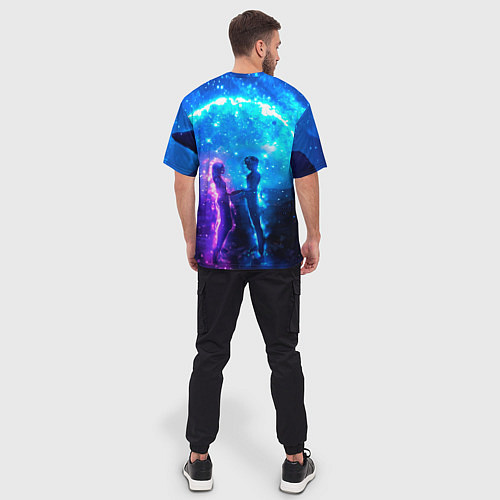Мужская футболка оверсайз Внеземная пара луна ночь / 3D-принт – фото 4