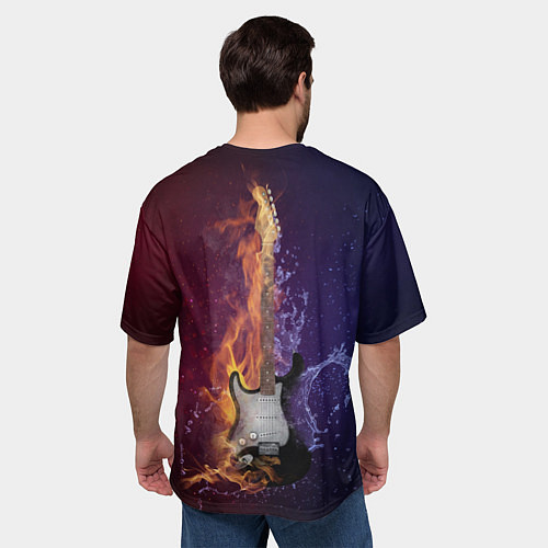 Мужская футболка оверсайз Гитара огня / 3D-принт – фото 4