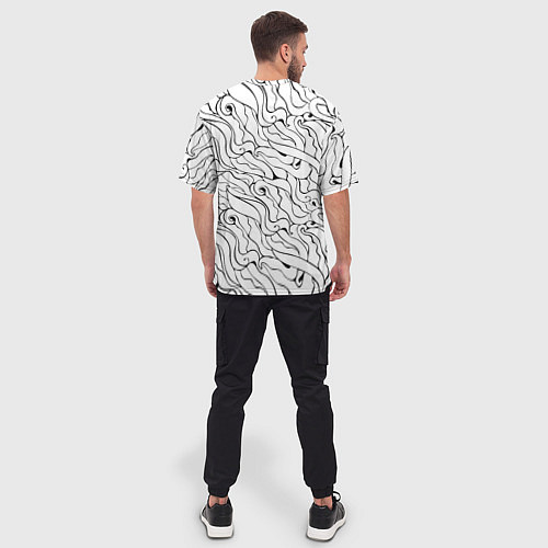 Мужская футболка оверсайз Черно-белые узоры / 3D-принт – фото 4