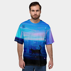 Футболка оверсайз мужская Кошка арт окно, цвет: 3D-принт — фото 2