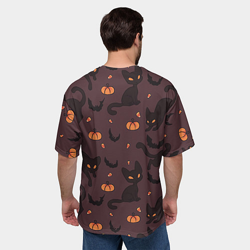Мужская футболка оверсайз Хэллоуиновский кот / 3D-принт – фото 4