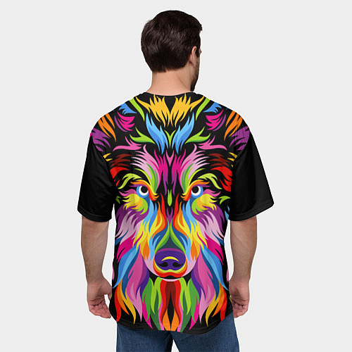 Мужская футболка оверсайз Neon wolf / 3D-принт – фото 4