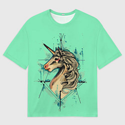 Футболка оверсайз мужская Единорог акварель, цвет: 3D-принт