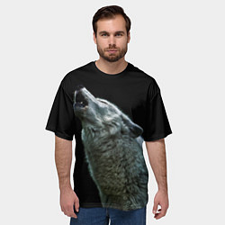 Футболка оверсайз мужская Воющий волк, цвет: 3D-принт — фото 2