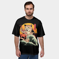 Футболка оверсайз мужская Японский кот, цвет: 3D-принт — фото 2