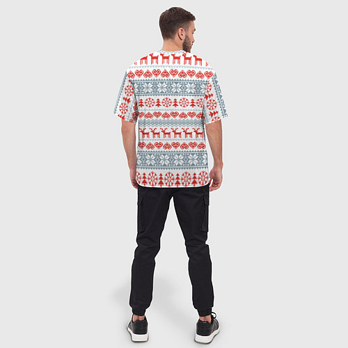 Мужская футболка оверсайз Новогодний пиксельный узор / 3D-принт – фото 4