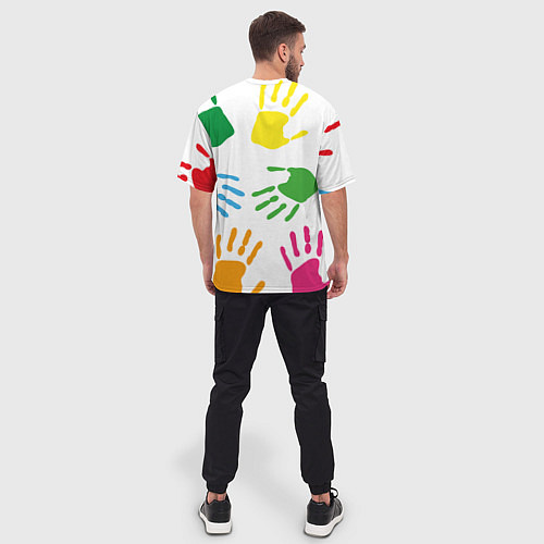 Мужская футболка оверсайз Цветные ладошки - Детский узор / 3D-принт – фото 4