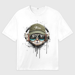 Футболка оверсайз мужская Крутой кот, цвет: 3D-принт