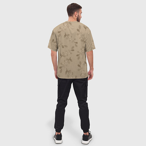 Мужская футболка оверсайз Листья на бежевом фоне / 3D-принт – фото 4