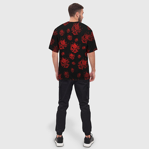 Мужская футболка оверсайз Samurai pattern - красный / 3D-принт – фото 4