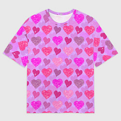Мужская футболка оверсайз Розовые сердечки