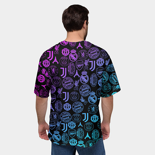 Мужская футболка оверсайз ЛОГО ФУТБОЛЬНЫХ КОМАНД НЕОН / 3D-принт – фото 4