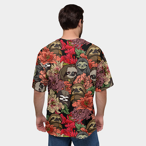 Мужская футболка оверсайз Ленивец & Цветочки / 3D-принт – фото 4