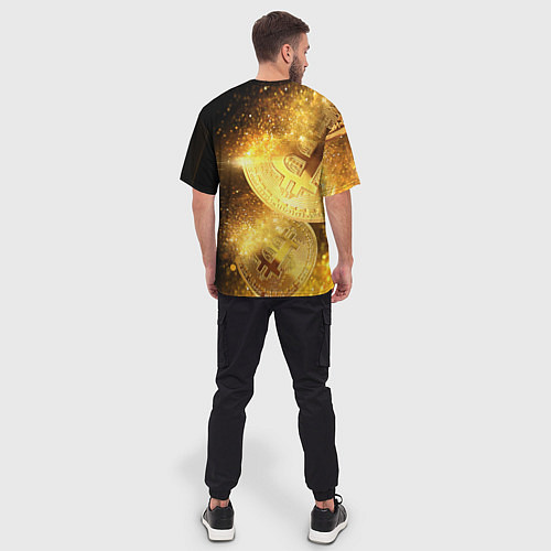 Мужская футболка оверсайз БИТКОИН ЗОЛОТО BITCOIN GOLD / 3D-принт – фото 4