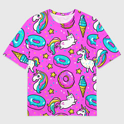 Мужская футболка оверсайз Единороги с пончиками