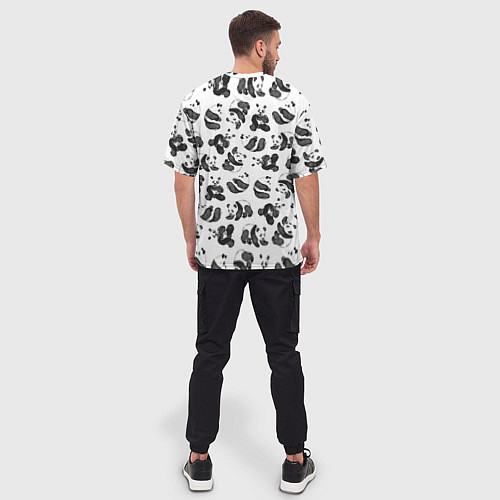 Мужская футболка оверсайз Акварельные панды паттерн / 3D-принт – фото 4