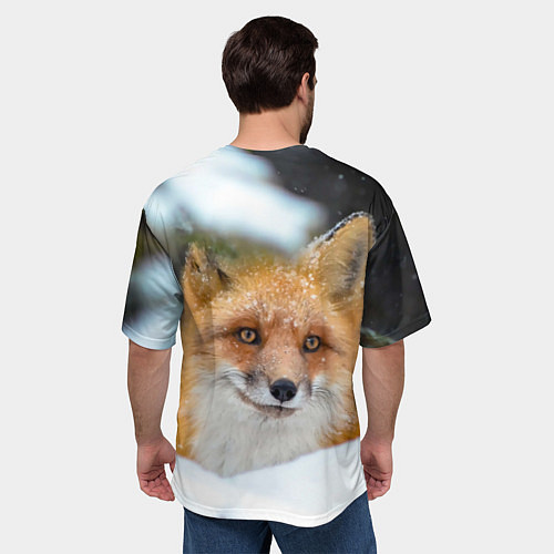 Мужская футболка оверсайз Лисичка на сугробе / 3D-принт – фото 4
