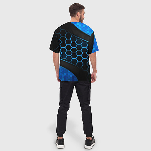 Мужская футболка оверсайз 3D luxury blue 3Д СОТЫ и плиты / 3D-принт – фото 4