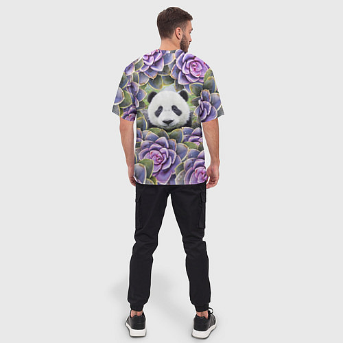 Мужская футболка оверсайз Панда среди цветов / 3D-принт – фото 4