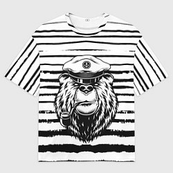 Мужская футболка оверсайз КАПИТАН МЕДВЕДЬ И ФУРАЖКА ВМФ