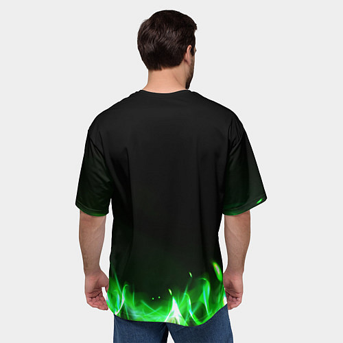Мужская футболка оверсайз Зеленый огонь / 3D-принт – фото 4