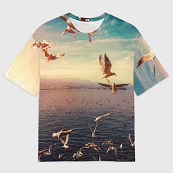 Мужская футболка оверсайз Чайки на воде