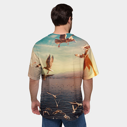 Мужская футболка оверсайз Чайки на воде / 3D-принт – фото 4