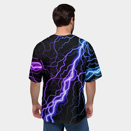 Мужская футболка оверсайз НЕОНОВАЯ МОЛНИЯ ГРОЗА / 3D-принт – фото 4