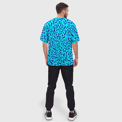 Мужская футболка оверсайз Неоновые синие узоры / 3D-принт – фото 4