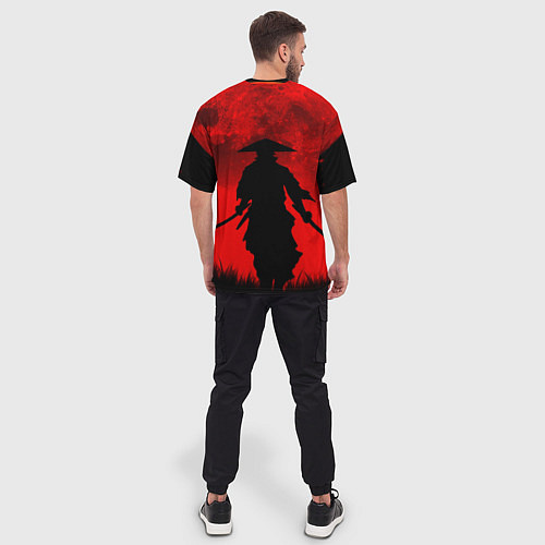 Мужская футболка оверсайз САМУРАЙ кровавой луны / 3D-принт – фото 4