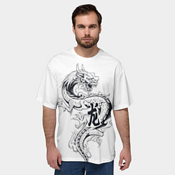 Футболка оверсайз мужская Китайский дракон на белом фоне, цвет: 3D-принт — фото 2