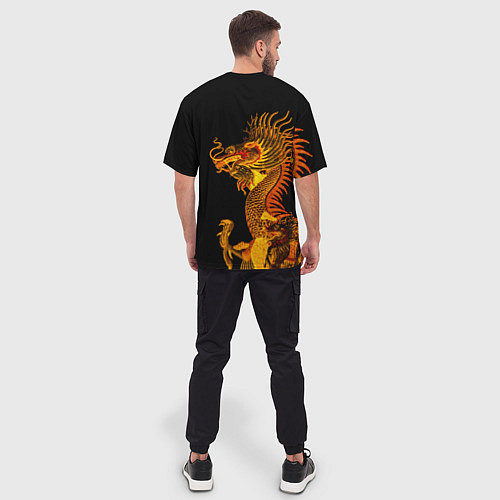 Мужская футболка оверсайз Золотой китайский дракон / 3D-принт – фото 4