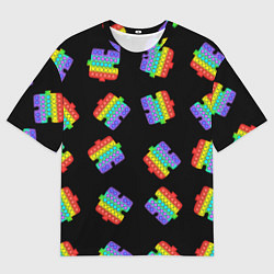 Футболка оверсайз мужская Поп ит пазлы на черном, цвет: 3D-принт