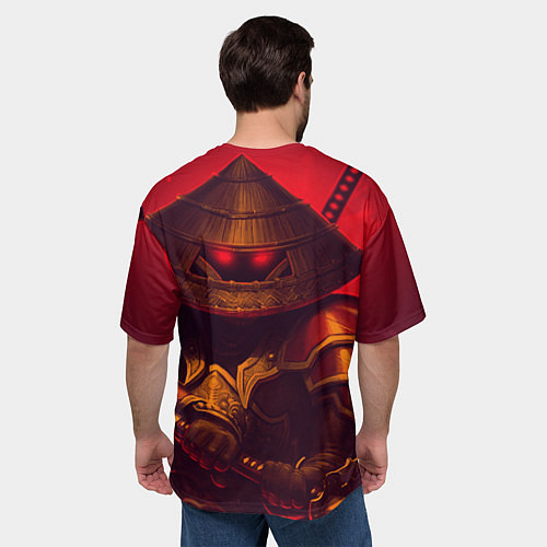 Мужская футболка оверсайз СЁГУН НА КРАСНОМ ФОНЕ / 3D-принт – фото 4