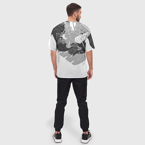 Мужская футболка оверсайз Узор из листьев и цветов / 3D-принт – фото 4