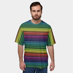 Футболка оверсайз мужская Этнический радужный орнамент, цвет: 3D-принт — фото 2