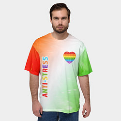 Футболка оверсайз мужская Pop It Anti Stress - Heart - Fire, цвет: 3D-принт — фото 2