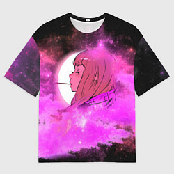 Футболка оверсайз мужская Аниме Девушка Розовый Космос, цвет: 3D-принт