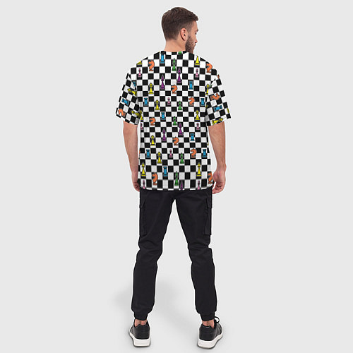 Мужская футболка оверсайз Яркая шахматная доска / 3D-принт – фото 4