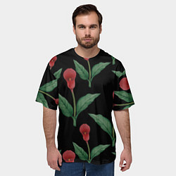 Футболка оверсайз мужская Красные каллы на черном, цвет: 3D-принт — фото 2