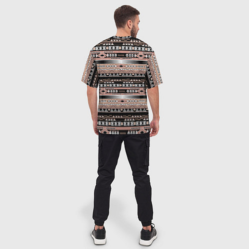 Мужская футболка оверсайз Полосатый этнический орнамент / 3D-принт – фото 4