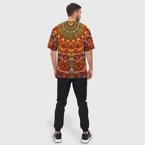 Мужская футболка оверсайз Оранжево-оливковый калейдоскоп / 3D-принт – фото 4
