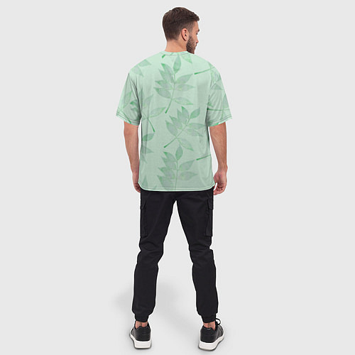 Мужская футболка оверсайз Зеленые листья / 3D-принт – фото 4